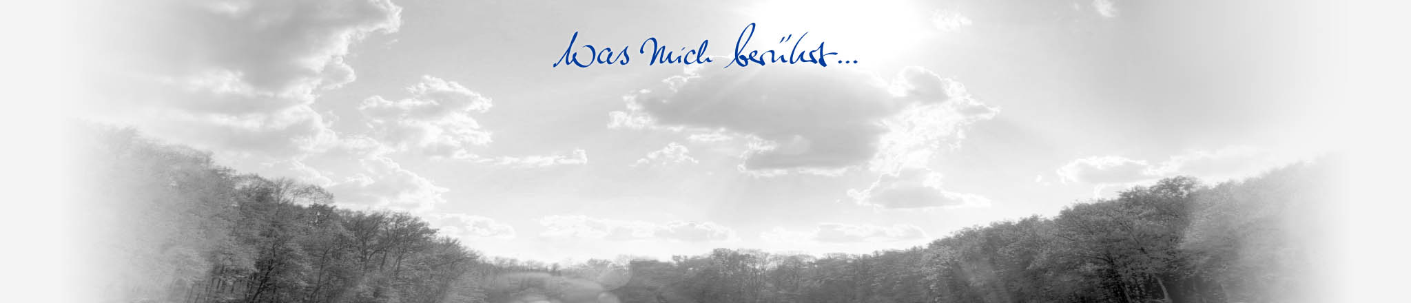 Baum-Landschaft mit viel Himmel, Wolken im Gegenlicht, Sonne mit Blendenreflex